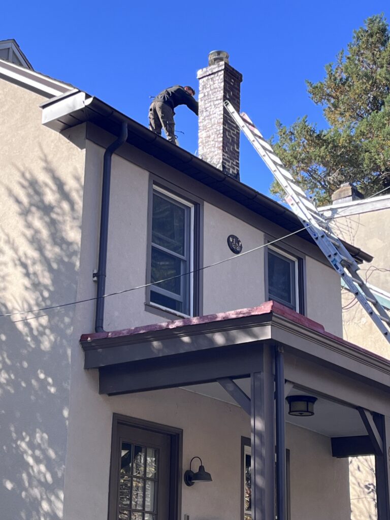 Chimney contractor at work